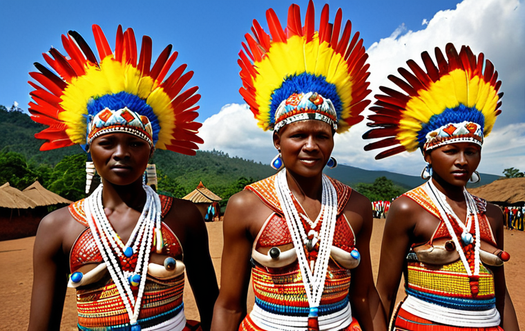 **Prompt 1: Rwandan Cultural Resilience and Heritage Revival**
"A vibrant and powerful depiction of Rwandan cultural resurgence. Dynamic Intore warriors, adorned in traditional feathered headdresses and elaborate attire, perform their courageous dance, radiating pride and strength. In the background, skilled Rwandan women meticulously weave intricate Agaseke baskets, showcasing the rich traditional craftsmanship. The scene is set under a bright, hopeful sky, symbolizing a nation rebuilt from past hardship through the enduring power of its culture. Emphasize vivid colors, intricate details, and a sense of triumphant spirit and community."