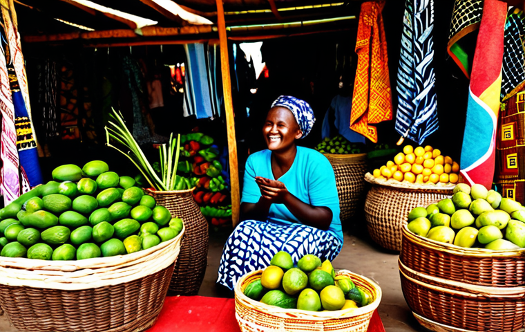 르완다에서의 문화 체험 투어 - **Vibrant Kimironko Market Scene:**
A bustling and colorful interior scene of Kimironko Market i...