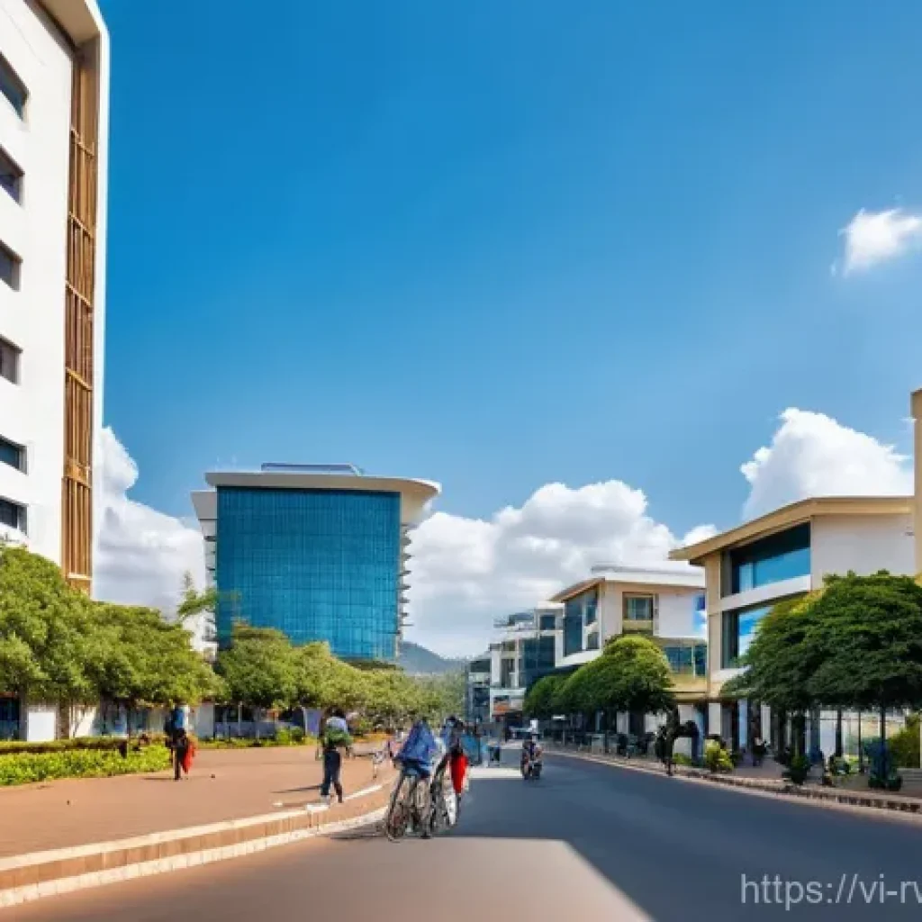 르완다의 도시별 특성 - **Kigali: Clean and Modern Urban Harmony**
    A wide-angle, vibrant cityscape of Kigali, Rwanda, sh...
