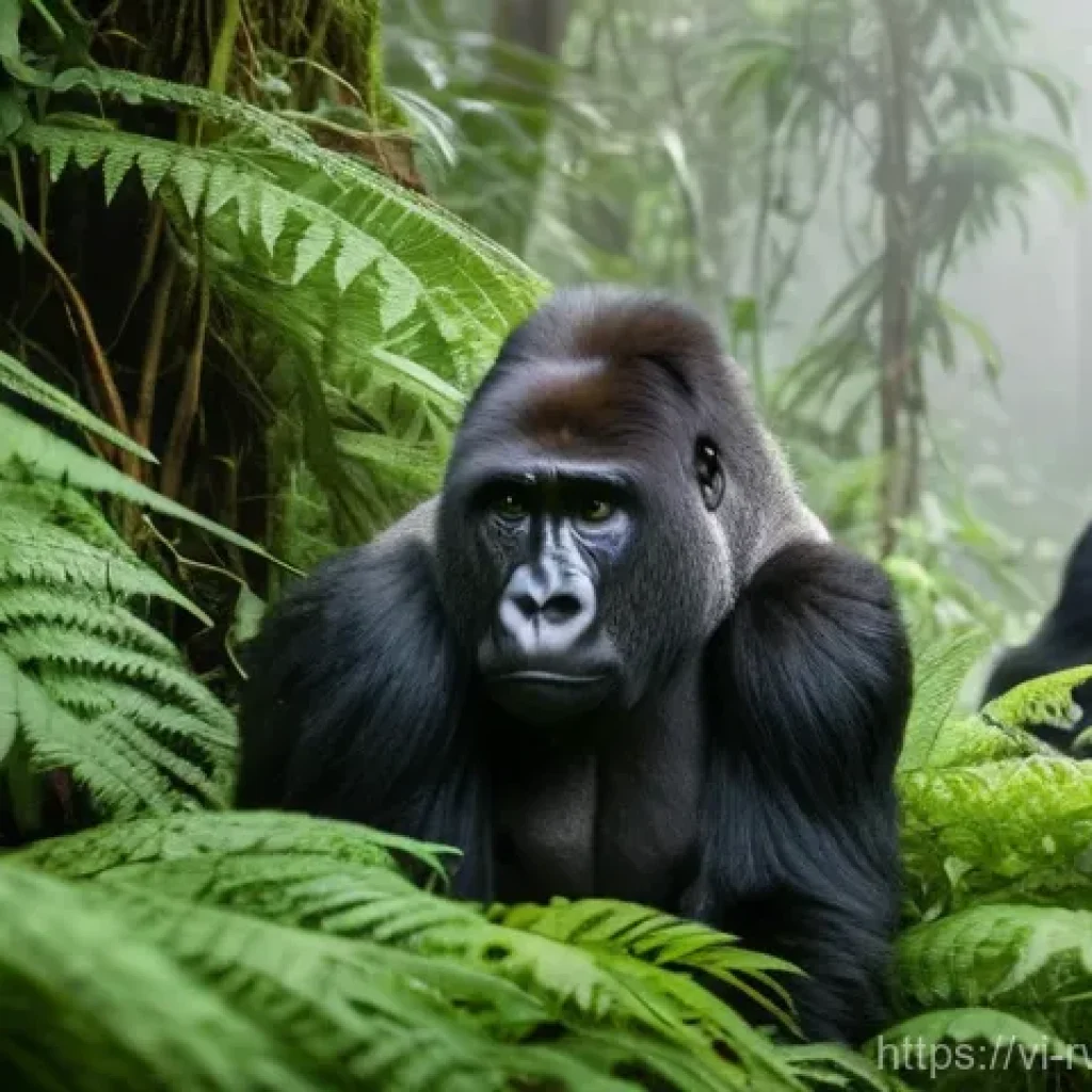 르완다의 주요 야생 동물 보호소 - **Prompt: Majestic Mountain Gorillas in Misty Rainforest**
    "A serene and majestic scene of a fam...