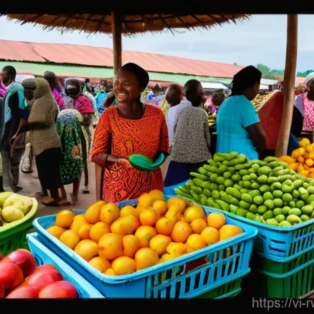 르완다의 주요 공공 장소 - **A vibrant, bustling scene at Kimironko Market in Kigali, Rwanda.** The image features numerous loc...