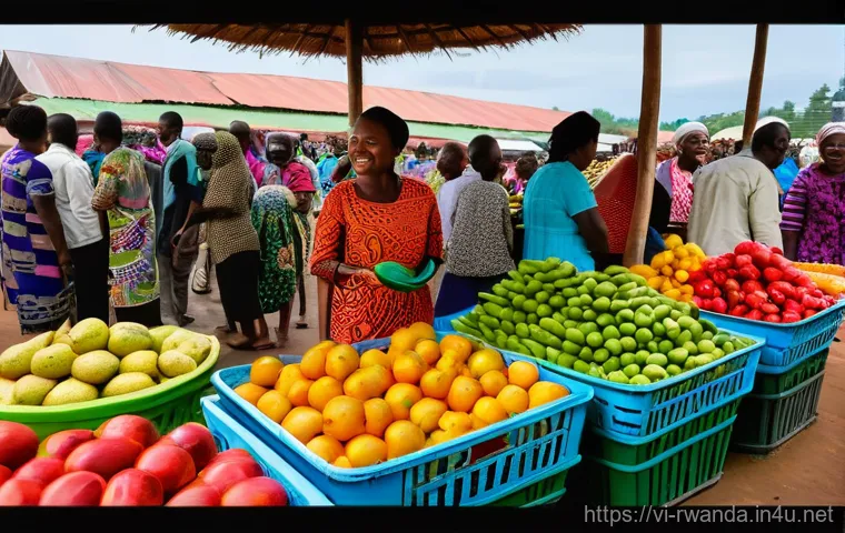 르완다의 주요 공공 장소 - **A vibrant, bustling scene at Kimironko Market in Kigali, Rwanda.** The image features numerous loc...