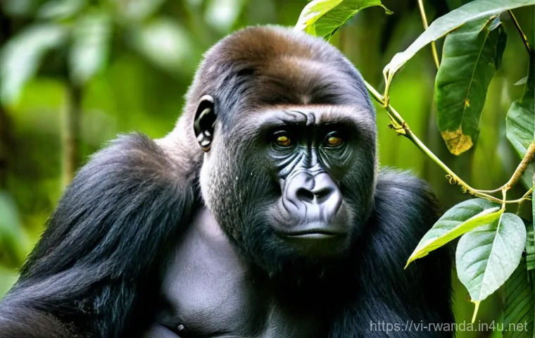 르완다의 고릴라 보호구역 소개 - **"Mountain Gorilla Trekking Journey"**
    A small group of diverse adult trekkers, fully clothed i...