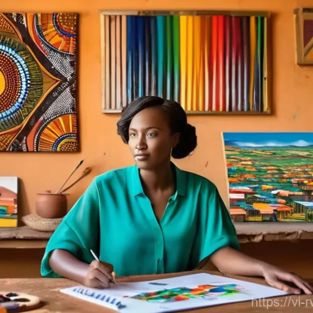 르완다 예술가와 작품 - **Prompt 1: Rwandan Contemporary Artist in Studio**
    A vibrant, sunlit art studio in Kigali. A yo...