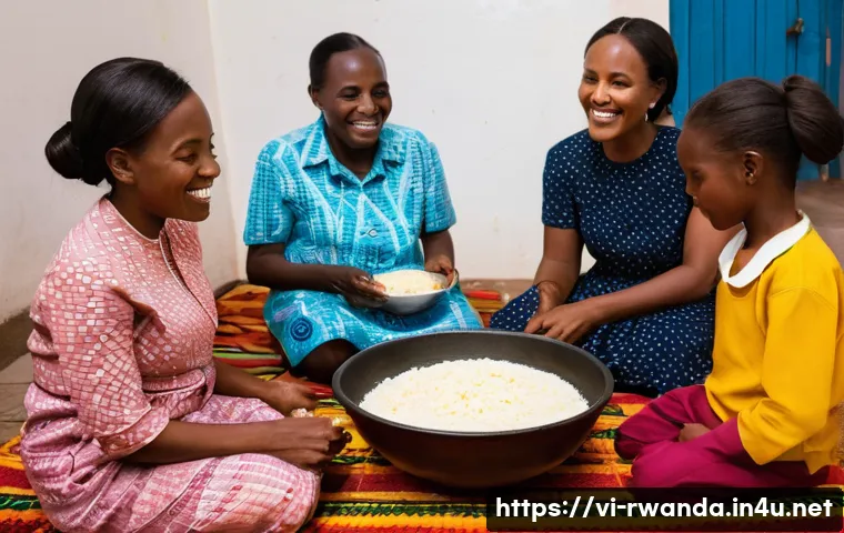 르완다 민속 음식 요리법 - **A traditional Rwandan family meal featuring Ugali and Isombe.**
* **Prompt:** "A vibrant, wa...