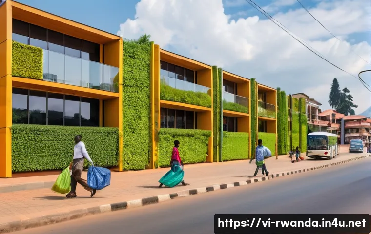 르완다의 지역 경제 활성화 - **Prompt:** A vibrant, clean street scene in Kigali, Rwanda, showcasing its "no plastic bag" culture...