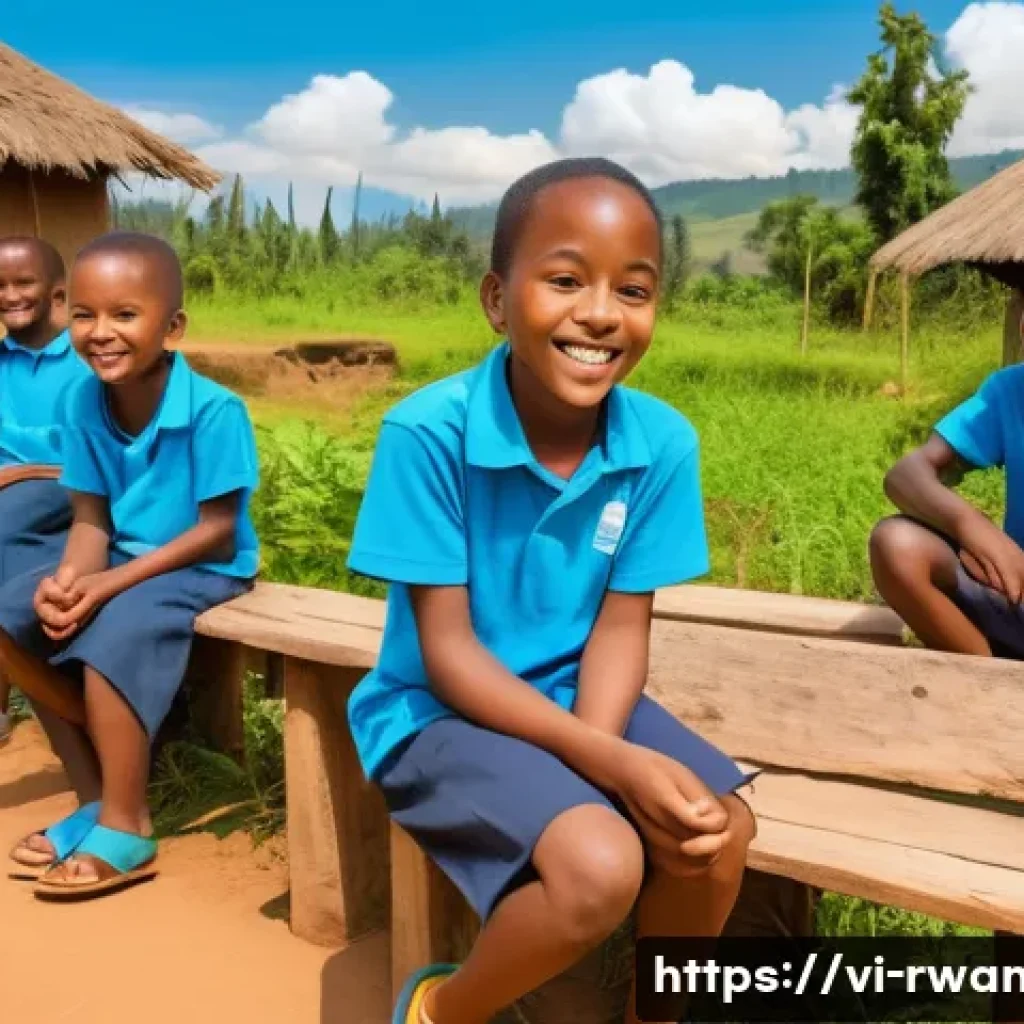 르완다에서의 교육 봉사 프로그램 - A vibrant outdoor classroom scene in a rural Rwandan village during summer, featuring a diverse grou...