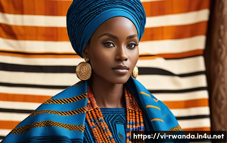 르완다 전통 직물의 글로벌 홍보 전략 - A vibrant close-up of traditional Rwandan fabric showcasing intricate handwoven cotton textures and ...