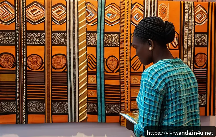 르완다에서의 지역 예술 전시 - A vibrant contemporary art gallery scene in Kigali, Rwanda, showcasing a diverse collection of artwo...