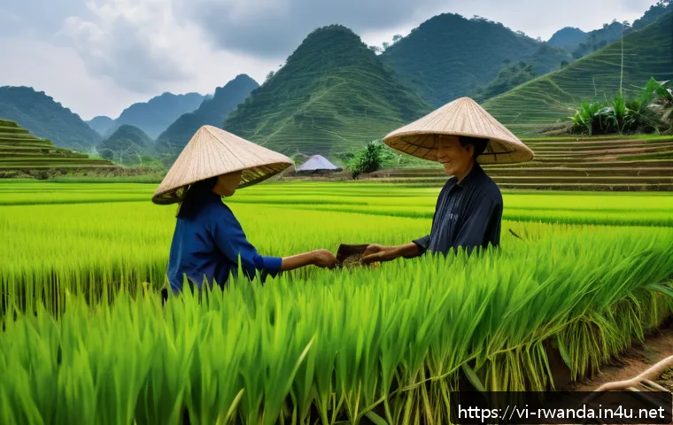 르완다와 국제 NGO 활동 - A vibrant rural community scene in Vietnam showcasing sustainable agriculture practices: local farme...