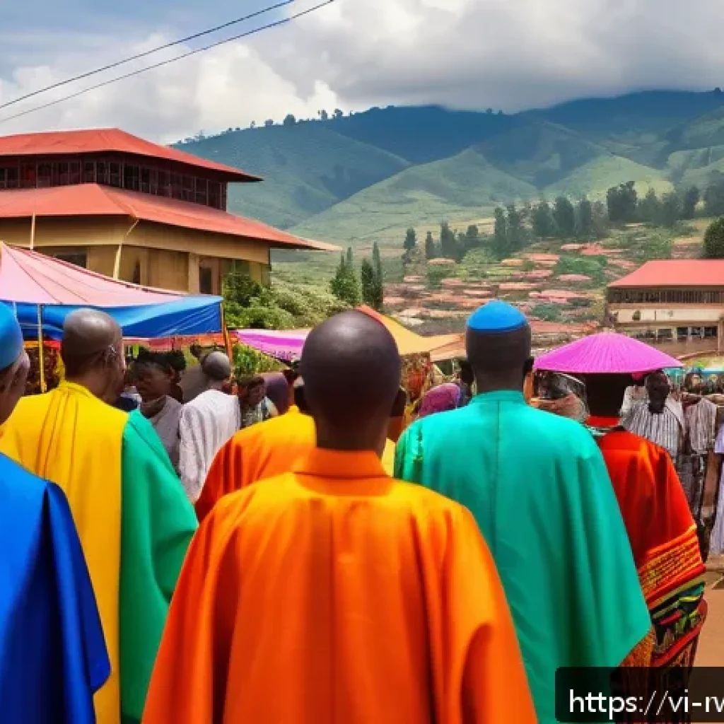 르완다와 콩고민주공화국 비교 - A vibrant street scene in Kigali, Rwanda, showcasing a diverse group of people in traditional and mo...