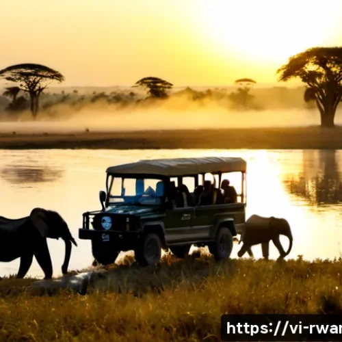 Home 17 르완다에서의 사파리 경험 - Photorealistic Rwanda safari at dawn in Akagera National Park, a small open-top safari vehicle cross...